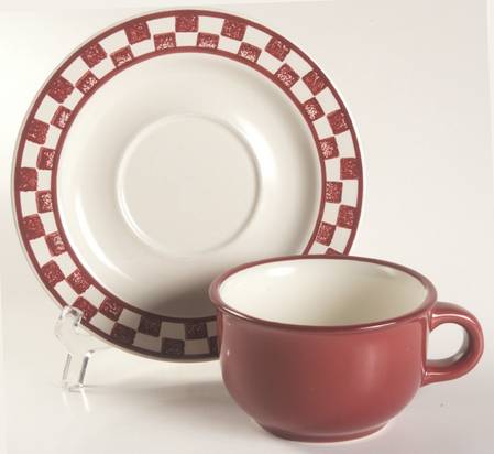 Checks Raspberry Flat Cup & Saucer Set