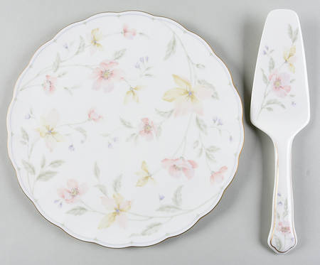 Pastel Garden Cake Plate & Solid Ceramic Server Set (Boxed)