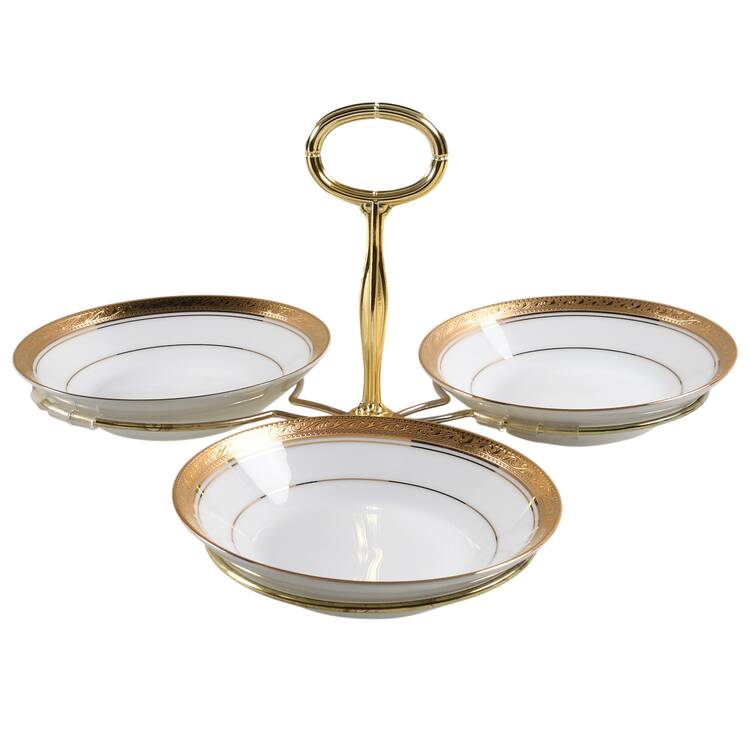 Crestwood Gold 7" x 12" 3-Part Relish & Metal Stand (FR) HC