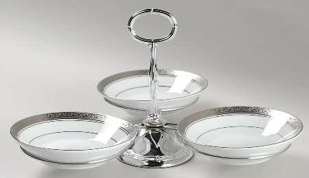 Crestwood Platinum 7" x 12" 3-Part Relish & Metal Stand (FR) HC