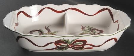 Holly Bells 11" Oval Divided Vegetable Bowl