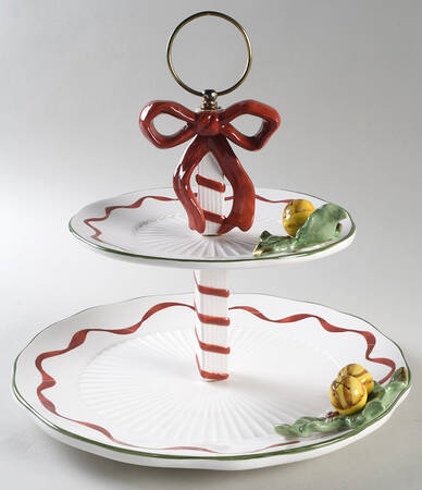 Holly Bells 2 Tiered Serving Tray (Dinner & Salad Plate)