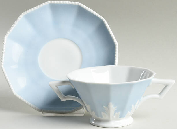 Perl Blue Footed Cream Soup Bowl & Saucer Set