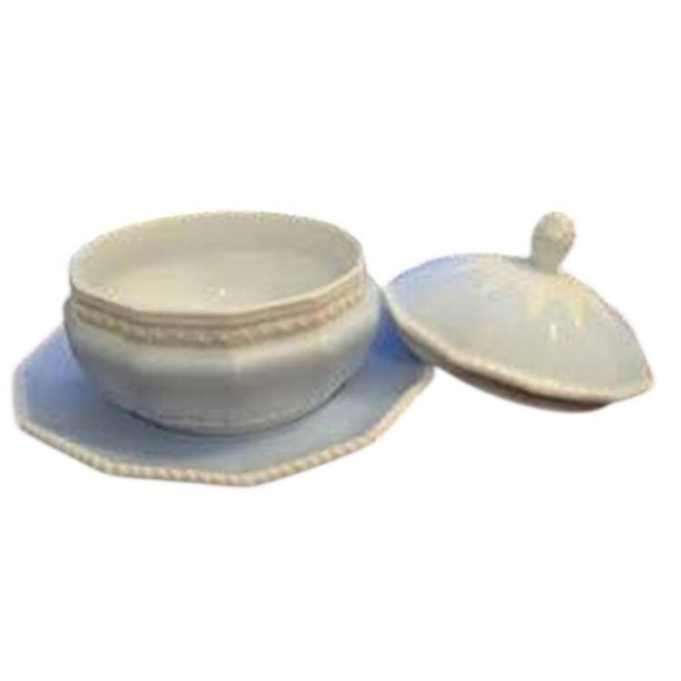 Perl Blue Sauce Boat with Attached Underplate & Lid