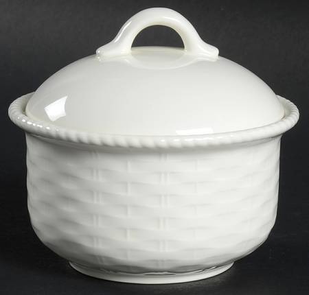 Wicker White Sugar Bowl & Lid