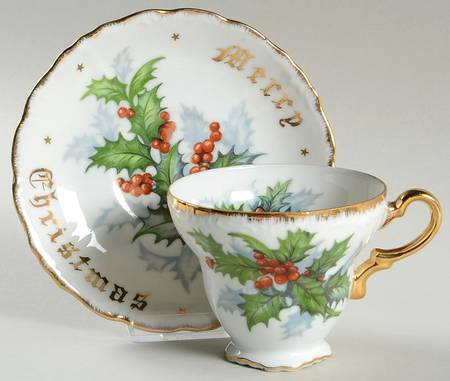 Merry Christmas Footed Cup & Saucer Set