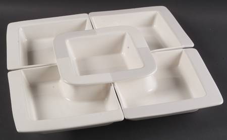 Arctic White (5 Pc) Chip & Dip Set (1 Square Bowl + 4 L Sides) by Nautica