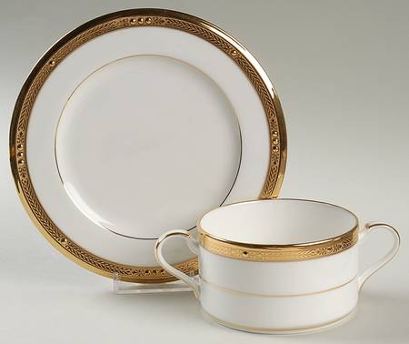 Chatelaine Gold Cream Soup Bowl & Bread Plate/Saucer Set