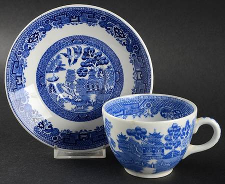 Willow Blue (No Gold Trim) Flat Cup & Saucer Set