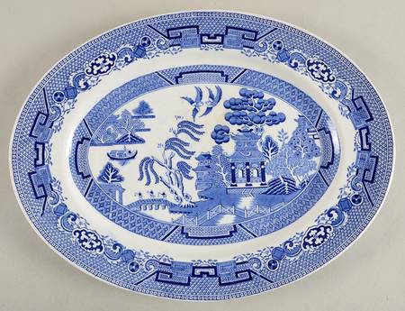 Willow Blue (No Gold Trim) 12" Oval Serving Platter