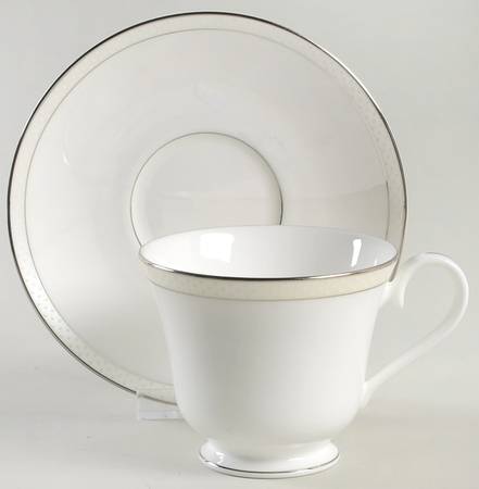 Platinum Beaded Pearl Footed Cup & Saucer Set