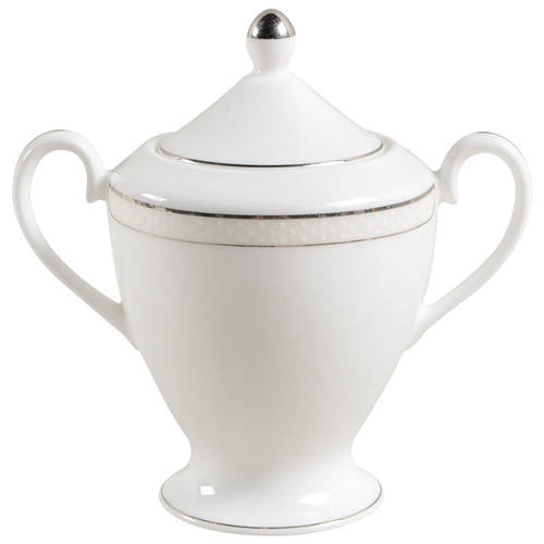 Platinum Beaded Pearl Sugar Bowl & Lid