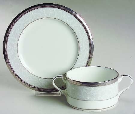 Lenore Platinum Cream Soup Bowl & Bread Plate/Saucer Set
