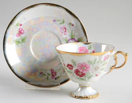 Flower of The Month Footed Cup & Saucer 10th Anniversary