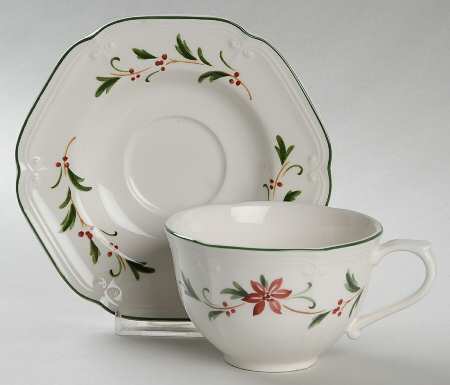 Poinsettia Flat Cup & Saucer Set