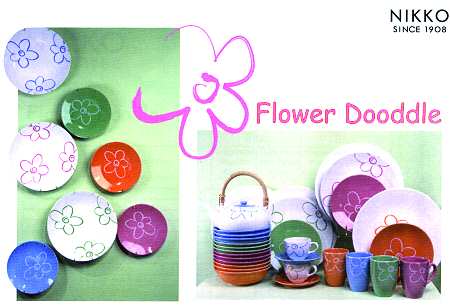 Flower Doodle Blue (Pink Background) by Nikko