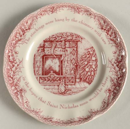 Noble Excellence 'Twas The Night Before Christmas Dinner Plate – Pink Ceramic, 10 5/8 Inch