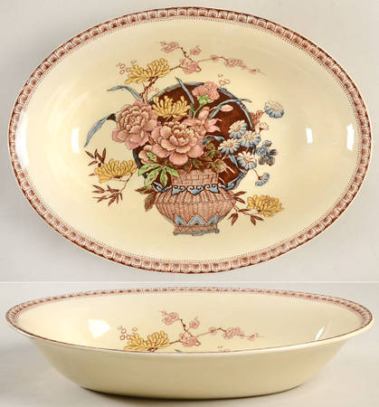 Ophelia Brown Multicolor 10" Oval Vegetable Bowl