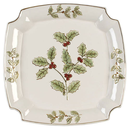 Holly and Berry Gold 12" Square Serving Platter