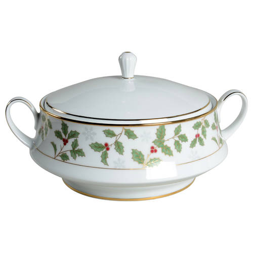 Holly and Berry Gold Round Covered Vegetable