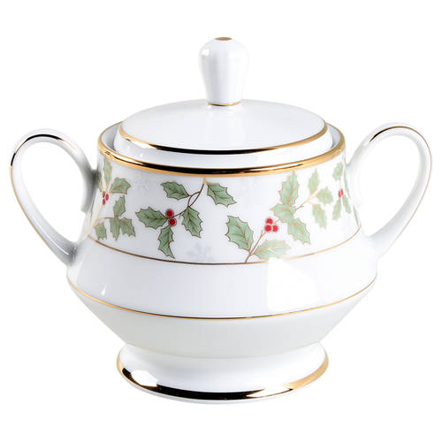 Holly and Berry Gold Sugar Bowl & Lid