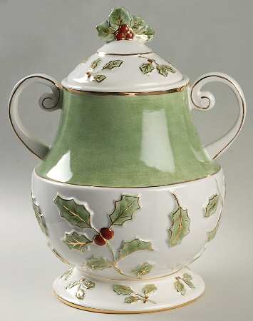 Holly and Berry Gold Cookie Jar & Lid