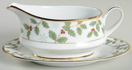 Holly and Berry Gold Gravy Boat & Underplate