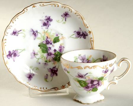 Sweet Violets Footed Demitasse Cup & Saucer Set