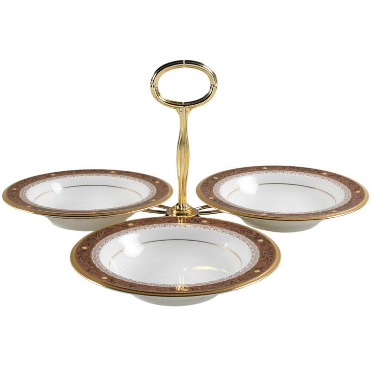 Xavier Gold 7" x 12" 3-Part Relish & Metal Stand (FR) HC
