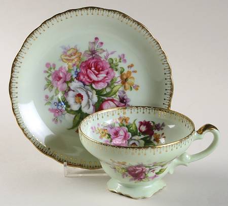 French Bouquet Footed Cup & Saucer Set