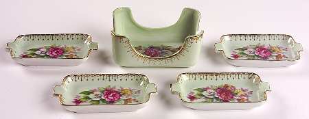 French Bouquet Ashtray Set with Holder (4 Ashtrays & Holder)