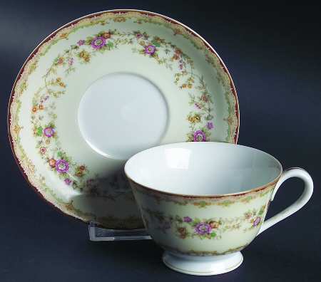 Columbine (No #, Yellow Trim) Footed Cup & Saucer Set