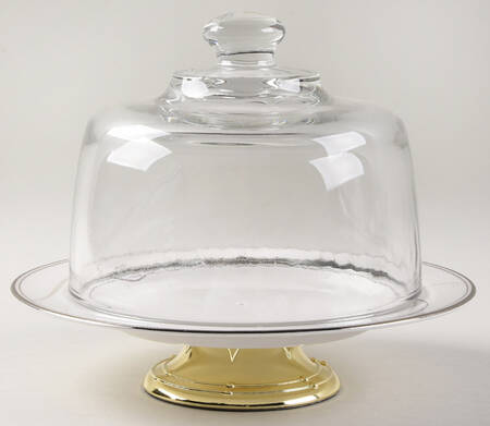 Platinum Wave 6 1/2"-7 1/2" Footed Cheese Plate w/ Glass Dome HC