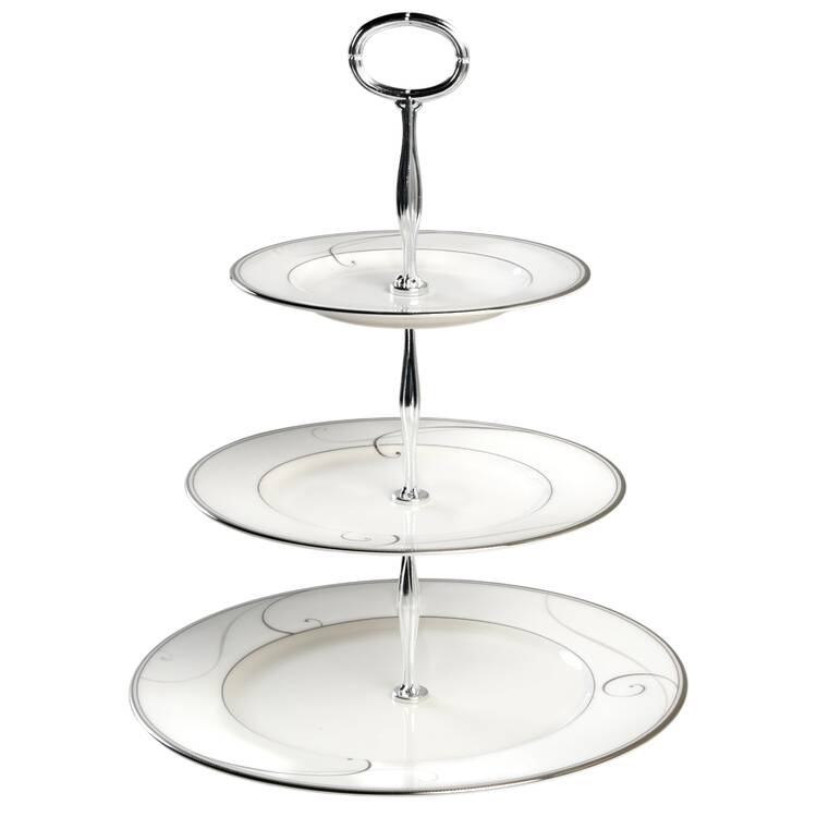 Platinum Wave 13 7/8"-14 1/4" 3-Tiered Serving Tray(DP,SP,BB) HC