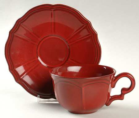 Maintenon Patine Red on Black Flat Cup & Saucer Set
