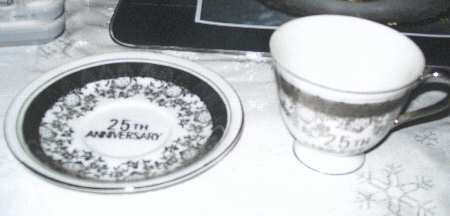Silver Anniversary Footed Cup & Saucer Set