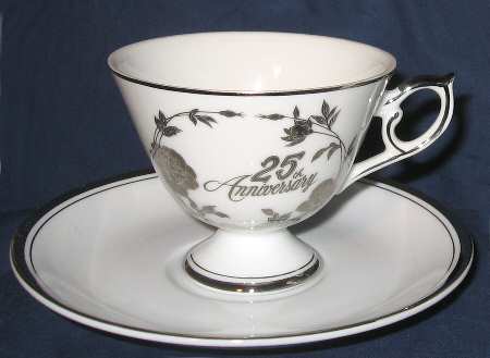 Silver Anniversary Footed Cup & Saucer Set