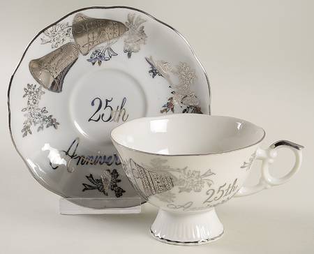 Silver Anniversary Footed Cup & Saucer Set