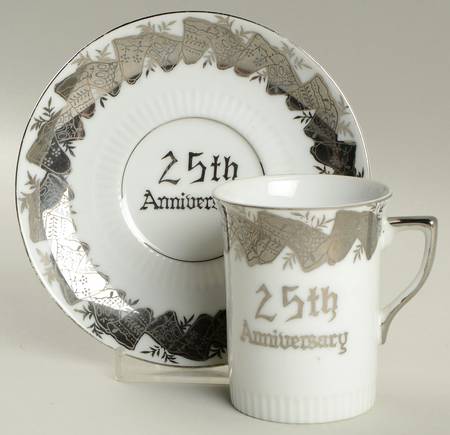Silver Anniversary Flat Cup & Saucer Set