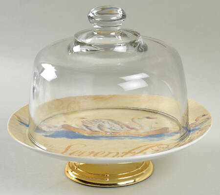 12 Days of Christmas (Gold Scrolls, No Trim) 6 1/2"-7 1/2" Footed Cheese Plate w/ Glass Dome HC