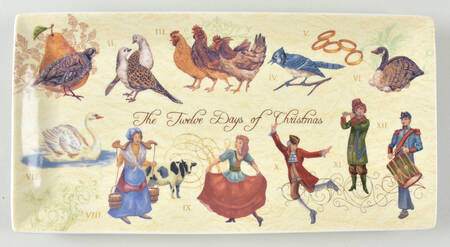 12 Days of Christmas (Gold Scrolls, No Trim) 12" Rectangular Serving Platter