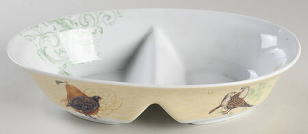 12 Days of Christmas (Gold Scrolls, No Trim) 10" Oval Divided Vegetable Bowl