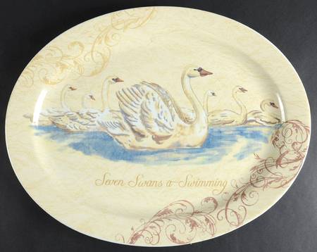 12 Days of Christmas (Gold Scrolls, No Trim) 18" Oval Serving Platter