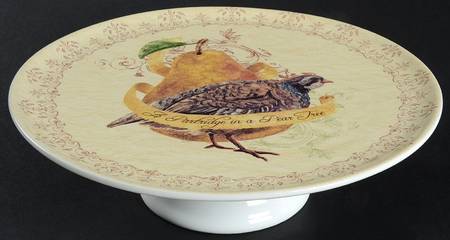 12 Days of Christmas (Gold Scrolls, No Trim) 10" Diameter Pedestal Cake Stand