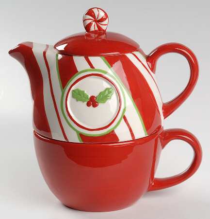 Holiday Peppermint Individual Teapot & Lid with Cup