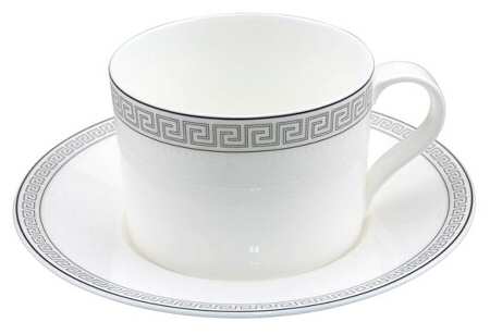 Greek Key Flat Cup & Saucer Set