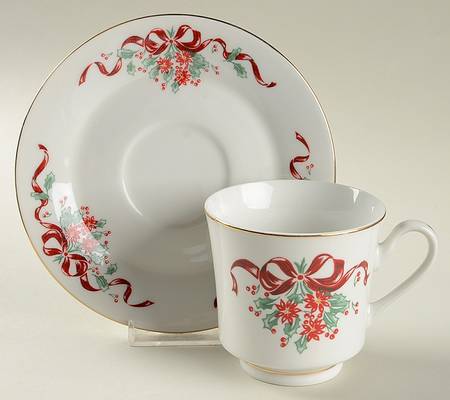 Christmas Spirit Footed Cup & Saucer Set