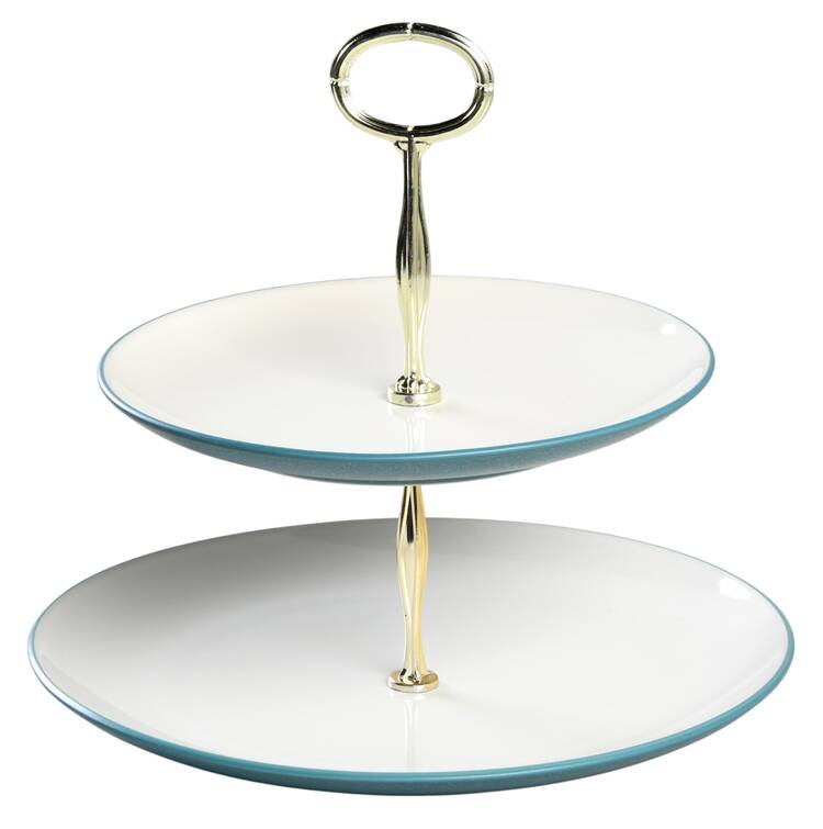Colorwave Turquoise 6 5/8"-10"  2 Tiered Serving Tray (Dp, Sp) HC