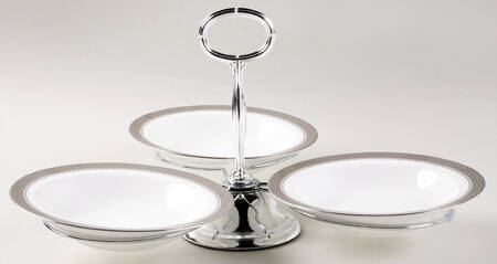 Odessa Platinum 7" x 12" 3-Part Relish & Metal Stand (FR) HC