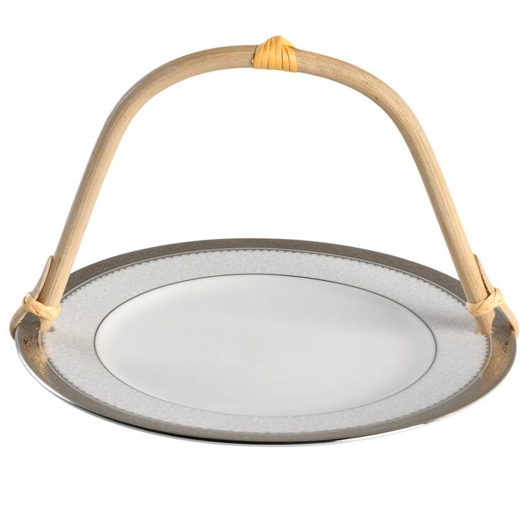 Odessa Platinum 5 3/8"-5 5/8" Bamboo Handled Serving Plate  HC